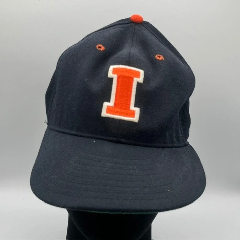Vintage Illinois Fighting Illini Hat Pro-Line Cap Co Fitted Navy Blue Kids 7